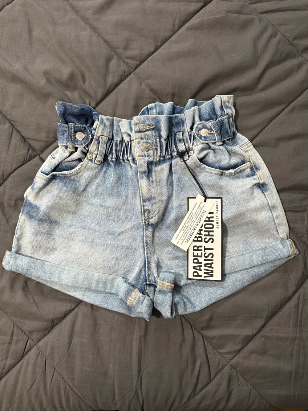 Francesca’s Paper Bag Denim Shorts - Light Blue